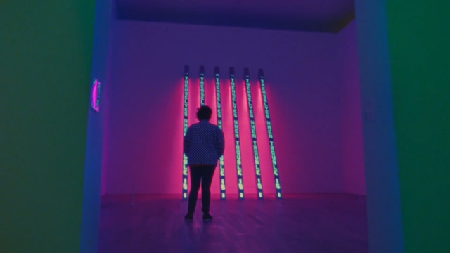 Video Reference: purple, pink, light, lighting, neon, darkness, art, stage, magenta, Person