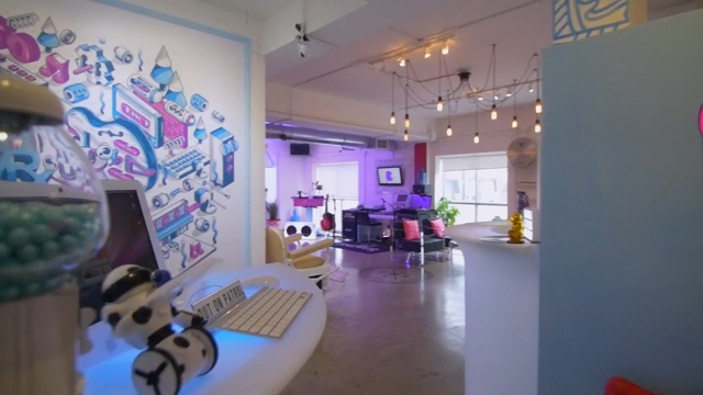 Video Reference: interior design, exhibition, lobby, leisure, Person