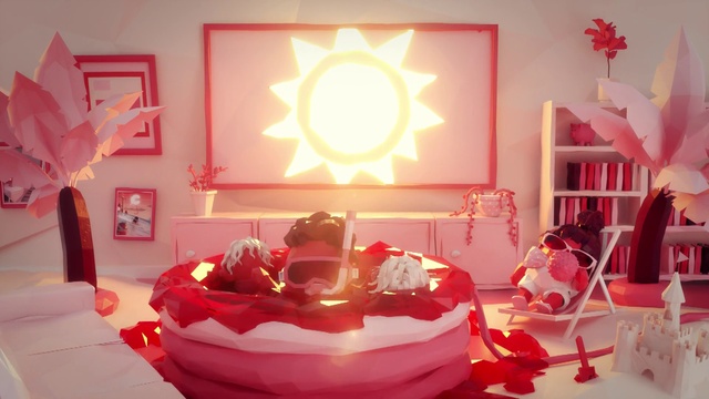 Video Reference: Property, Decoration, Light, Building, Orange, Textile, Comfort, Interior design, Pink, Living room