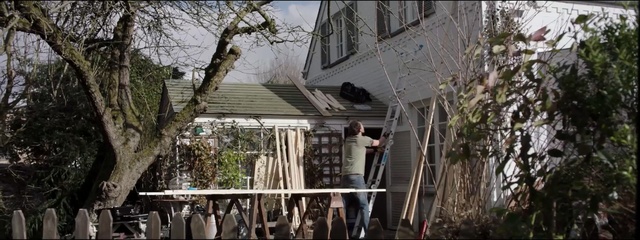 Video Reference: house, tree, home, plant, building, facade, cottage, outdoor structure, window, Person