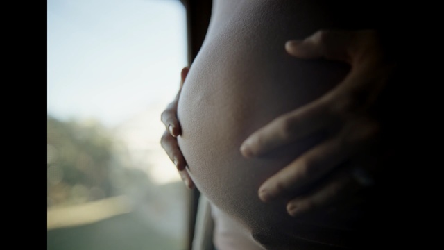 Video Reference: pregnant, abdomen, hand, joint, girl, neck, human body, close up, arm, trunk, finger