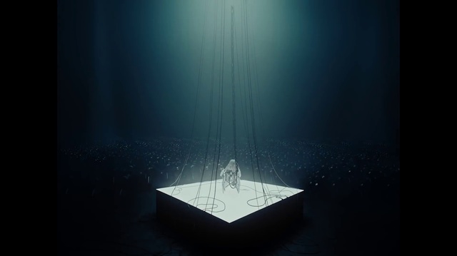 Video Reference: Font, Tints and shades, Rectangle, Electric blue, Symmetry, Event, Art, Space, Entertainment, Darkness