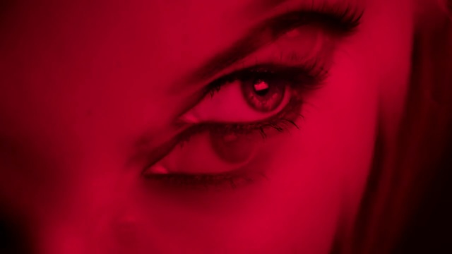 Video Reference: Red, Face, Eye, Eyebrow, Close-up, Eyelash, Lip, Organ, Nose, Beauty