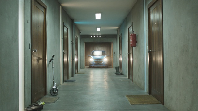 Video Reference: Room, Building, Floor, Ceiling, Architecture, Hall, Interior design, Door, Flooring, House