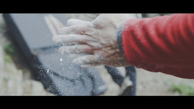 Video Reference: skin, hand, freezing, finger, water, close up, mouth, arm, human, ice
