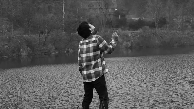 Video Reference: water, white, photograph, black, nature, black and white, person, standing, tree, monochrome photography