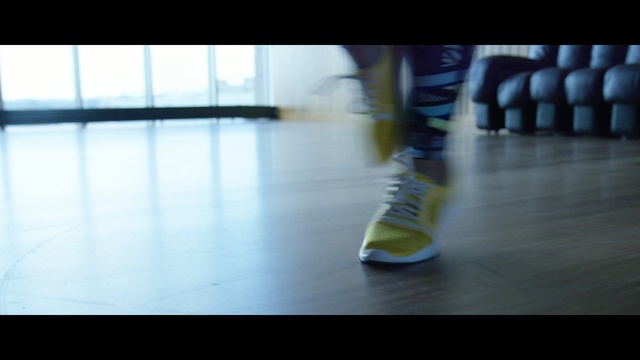 Video Reference: footwear, blue, yellow, shoe, floor, light, photography, water, flooring, leg