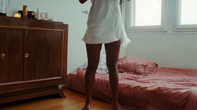 Video Reference: Furniture, Room, Leg, Floor, Bed, Thigh, Footwear, Human leg, Hardwood, Wood flooring