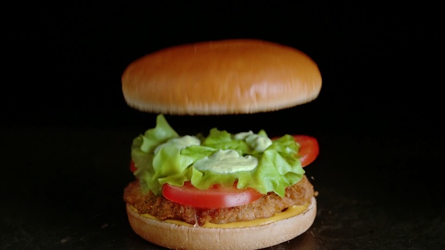 Video Reference: Food, Cuisine, Dish, Hamburger, Fast food, Veggie burger, Cheeseburger, Ingredient, Original chicken sandwich, Sandwich