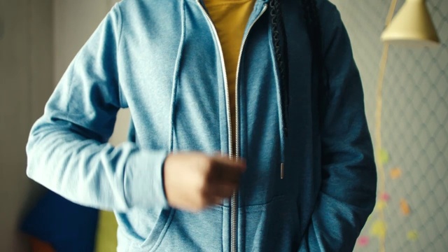 Video Reference: Blue, Clothing, Outerwear, Hoodie, Jacket, Turquoise, Sleeve, Textile, Zipper, Hood