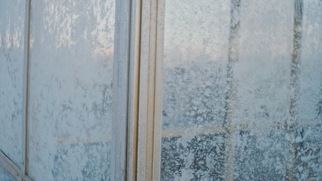 Video Reference: blue, wall, wood, frost, wood stain, mold, line, window, floor, freezing