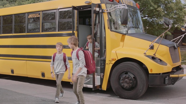 Video Reference: school bus, truck, bus, public transport, vehicle, motor vehicle, transportation, transport, conveyance
