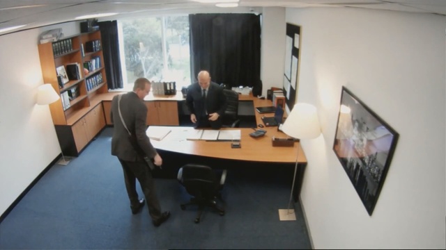 Video Reference: Office, Room, Furniture, Desk, Building, Interior design, Table, Architecture, Job, Office chair