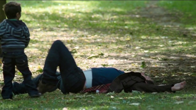 Video Reference: Grass, Lawn, Fun, Leaf, Male, Sitting, Joint, Footwear, Leg, Tree, Person
