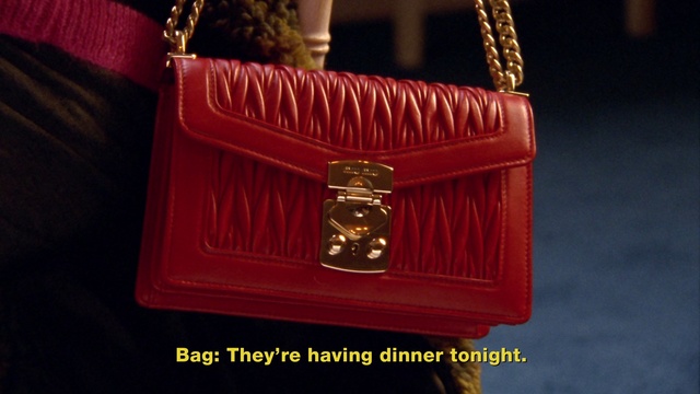 Video Reference: Red, Fashion accessory, Handbag, Material property, Bag, Rectangle