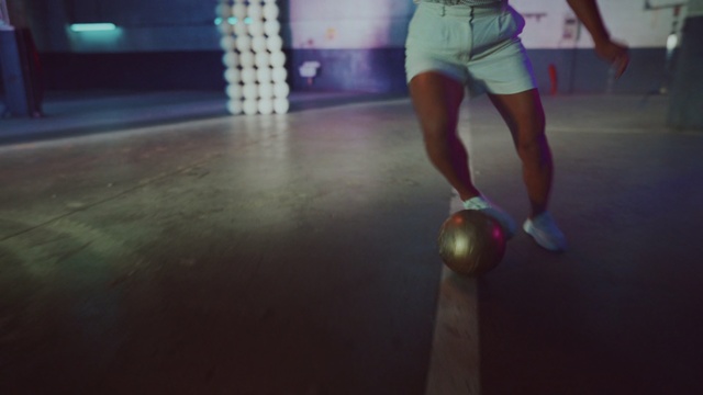 Video Reference: Human leg, Leg, Standing, Ball, Knee, Games, Thigh, Night, Sports equipment, Ball game, Person, Woman, Holding, Girl, Game, Young, Front, Riding, Female, Court, Street, Wearing, Green, Board, Playing, Player, Room, Walking, Swinging, Man, White, Doing, Floor, Bowling, Footwear, Bowling equipment