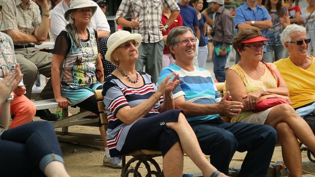 Video Reference: crowd, sitting, recreation, product, tourism, fun, audience, street, Person