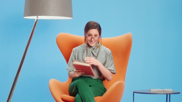 Video Reference: Sitting, Lamp, Orange, Turquoise, Lighting, Lampshade, Fun, Lighting accessory, Design, Light fixture