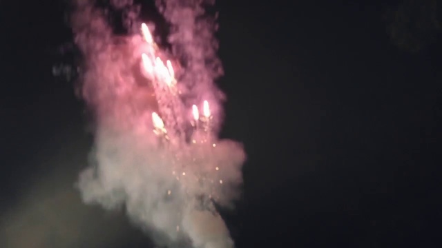 Video Reference: Smoke, Fireworks, Sky, Event, Atmosphere, Fire, Night, Geological phenomenon, Space, Midnight