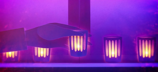Video Reference: Violet, Purple, Light, Lighting, Architecture, Design, Magenta, Material property, Lighting accessory, Light fixture