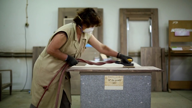 Video Reference: woman, work, worker, wood, hand, factory, door 