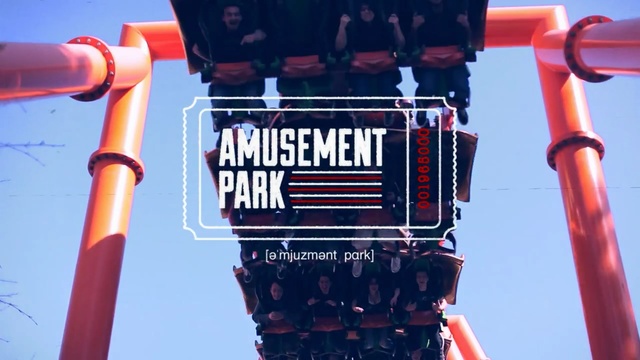 Video Reference: amusement ride, amusement park, roller coaster, recreation, signage, public utility, Person