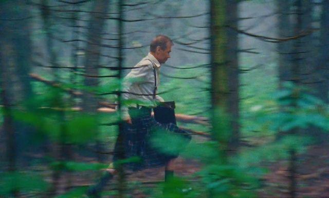 Video Reference: Nature, Woodland, Green, Forest, Natural environment, Tree, Jungle, Old-growth forest, Wilderness, Biome, Blurry, Man, Water, Riding, Street, Luggage, Rain, Person, Clothing