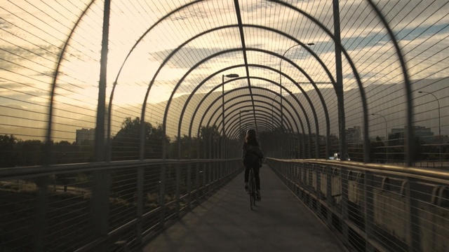 Video Reference: Architecture, Line, Iron, Symmetry, Infrastructure, Pedestrian, Walkway, Arch, Fixed link, Shadow, Person