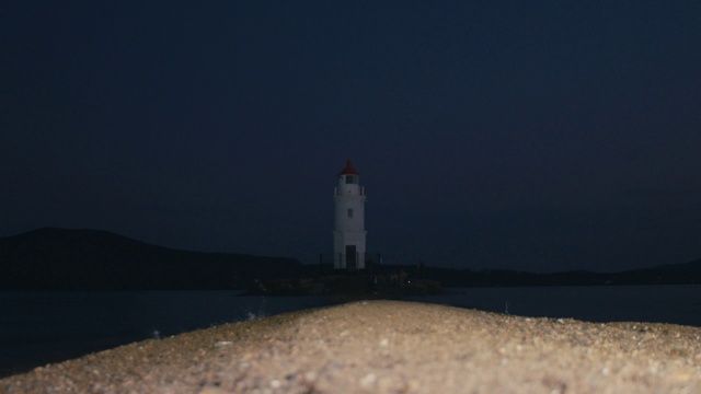 Video Reference: Lighthouse, Sky, Blue, Beacon, Tower, Light, Sea, Night, Water, Calm