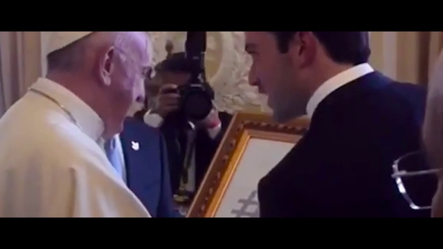 Video Reference: Suit, Formal wear, Ceremony, Event, Pope, Wedding, Conversation, Tuxedo, Clergy