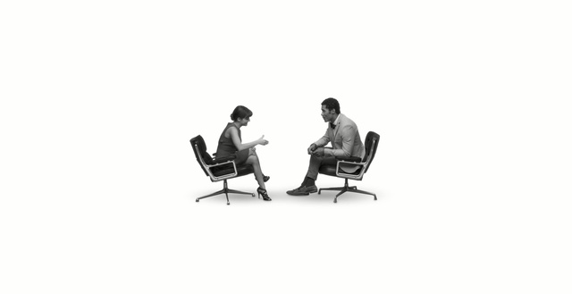 Video Reference: sitting, furniture, chair, product, office chair, product, line, communication, font, black and white