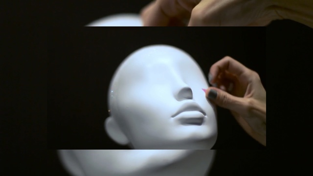 Video Reference: Face, Head, Mouth, Lip, Mask, Headgear, Art, Sculpture, Masque, Mannequin