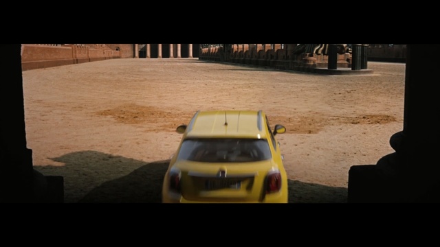 Video Reference: car, motor vehicle, yellow, vehicle, mode of transport, family car, city car, automotive design, screenshot, driving, Person