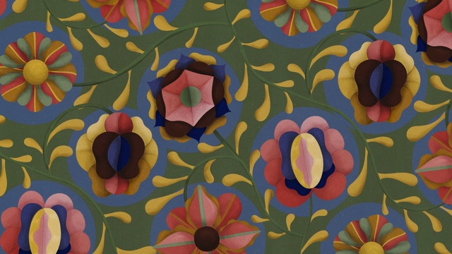 Video Reference: yellow, flower, pattern, art, design, textile, modern art, organism, painting, visual arts, Person