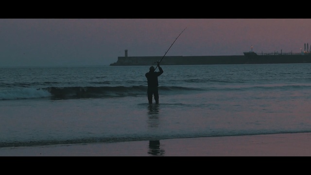 Video Reference: sea, water, ocean, casting fishing, horizon, shore, sky, beach, calm, wave, Person