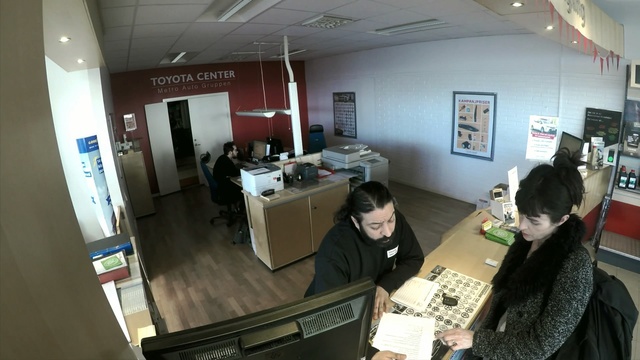 Video Reference: Job, Photography, Office, Building, Interior design, Room, Fisheye lens, Person