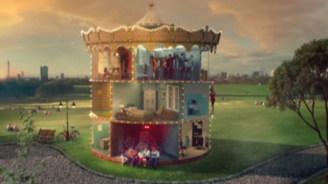 Video Reference: House, Sky, Home, Photography, Recreation, Building, Park, Estate, Tourist attraction, Amusement ride