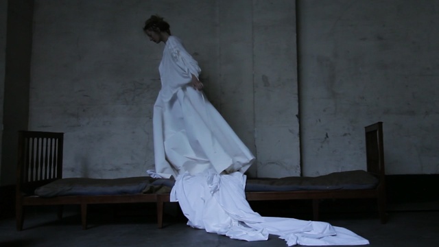 Video Reference: White, Fashion, Dress, Performance art, Standing, Leg, Sitting, Photography, Gown, Performance