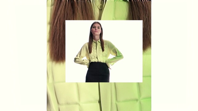 Video Reference: Clothing, Green, Yellow, Outerwear, Fashion, Blouse, Long hair, Sleeve, Jacket, Beige