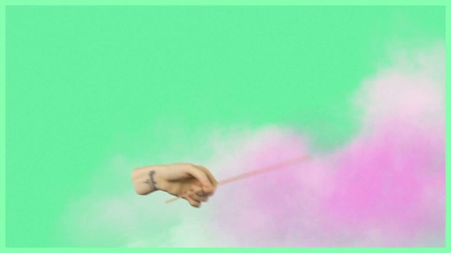 Video Reference: Green, Pink, Sky, Hand, Organism, Cloud, Gesture, Holding, Man, Ball, Blurry, Playing, Throwing, White, Flying, Frisbee, Swinging, Water, Air, Game, Text, Abstract, Blur