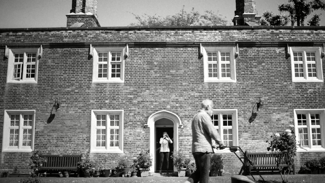 Video Reference: photograph, house, black and white, home, monochrome photography, town, photography, window, building, cottage, Person