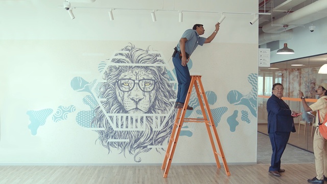 Video Reference: art, exhibition, mural, design, art gallery, art exhibition, artwork, Person