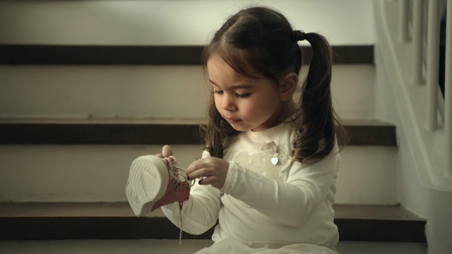 Video Reference: Child, Hairstyle, Arm, Ear, Toddler, Sitting, Long hair, Smile, Person