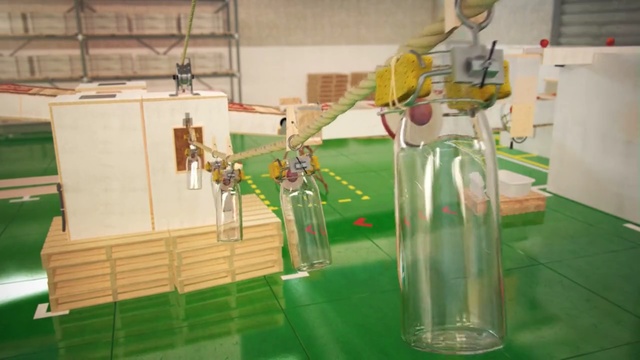 Video Reference: glass, machine, table, floor, factory, flooring, Person