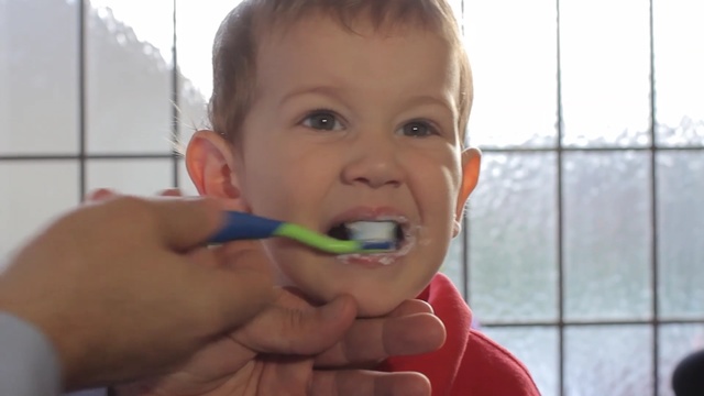Video Reference: child, tooth, mouth, toddler, organ, product, fun, smile, lip, eating, Person