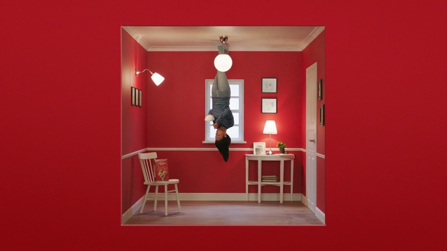 Video Reference: Red, Room, Ceiling, Interior design, Lighting, Furniture, Building, House, Material property, Architecture
