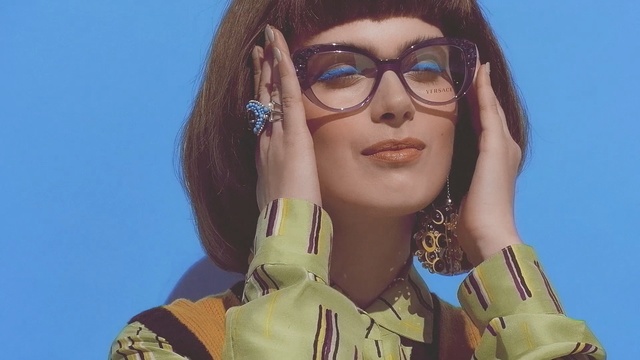 Video Reference: eyewear, vision care, glasses, sunglasses, cool, long hair, brown hair, girl, music artist, Person