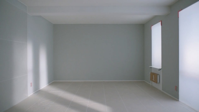 Video Reference: Room, Ceiling, Property, Wall, Floor, Line, Building, Plaster, Architecture, House, Indoor, White, Kitchen, Sink, Small, Empty, Counter, Sitting, Clean, Tile, Tiled, Mirror, Large, Black, Green, Refrigerator, Stove, Oven, Tub, Bathroom, Door, Design, Interior, Remodel, Minimalist, Flooring, Plumbing fixture, Cabinetry, Contemporary, Shower, Laminate flooring