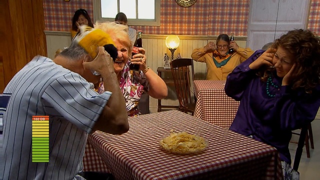 Video Reference: yellow, fun, party, event, restaurant, food, senior citizen, girl