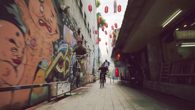 Video Reference: alley, art, snapshot, street, urban area, mural, road, wall, street art, graffiti, Person